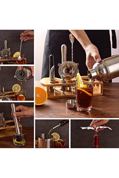 COOYA Cocktail Shaker Bartender Kit 12 with 750ml Martini Shaker, Spoon, Pourers, Corkscrew, Bamboo Stand
