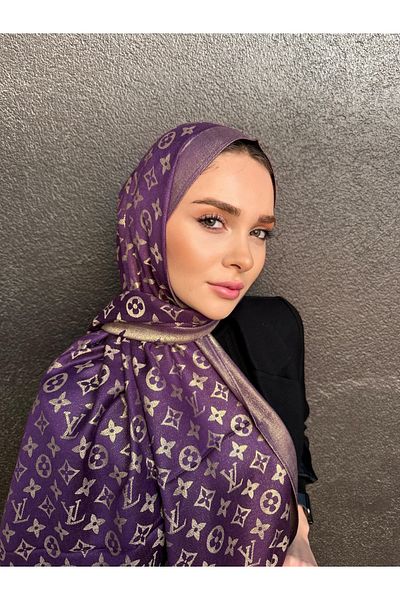 Webinay Home Silvery Cashmere Silk Shawl Purple Color Double Sided
