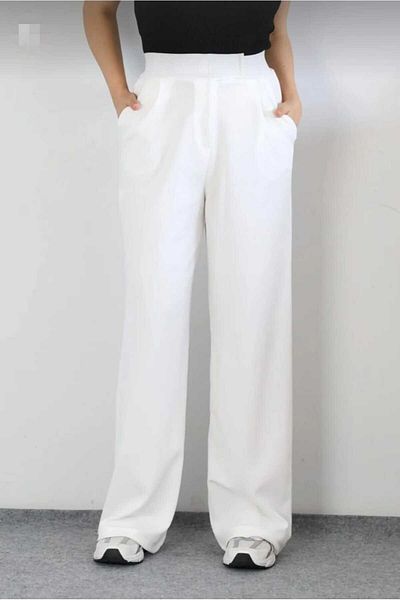 trikomode White Lycra Velcro Closure Women's Palazzo Trousers