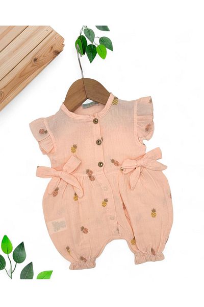 Egelite Baby Girl Pineapple Embroidered 3-6-9-12-18 Months Summer Muslin Jumpsuit