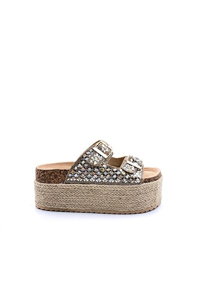 Guja Γυναικείες παντόφλες Espadrille Ψηλή Σόλα (6 CM) Διπλή Πέτρα Μπεζ Χρώμα