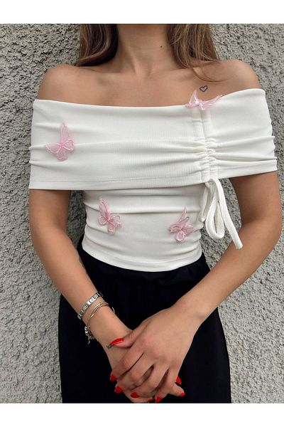 Butik Beyza Λεπτομερής μπλούζα με γιακά Madonna