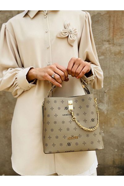 Armine 222 Women's Monogram Faux Leather 4 Compartment Hand and Shoulder Bag with Gold Accessories