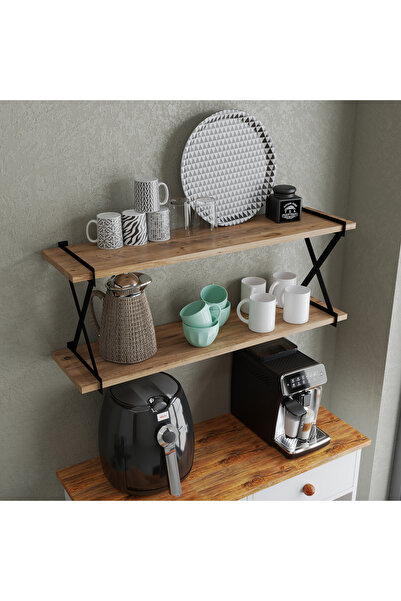 SESA MOBİLYA AKSESUARLARI ATHENA 2li 90cm dekoratif raf siyah Atlantik çam, k...
