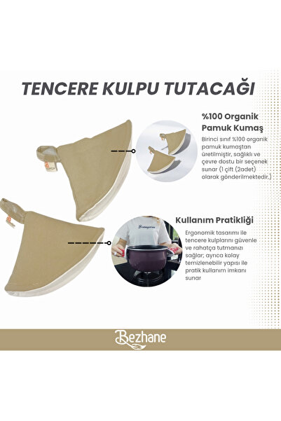BEZHANE 2'li %100 Pamuk Kumaş Tencere Tutacağı Haki
