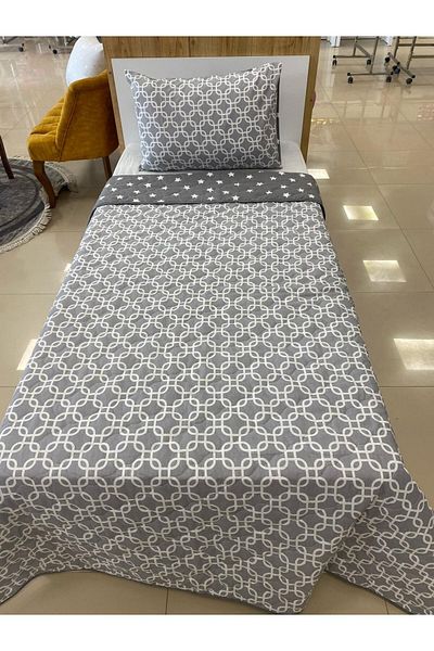 DENİZLİ ÇEYİZ Double Sided Single Quilted Pique Bedspread Set Chain Star Smoked