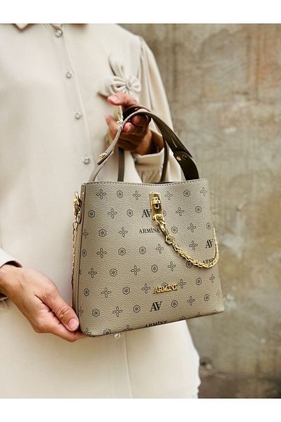 Armine 222 Women's Monogram Faux Leather 4 Compartment Hand and Shoulder Bag with Gold Accessories