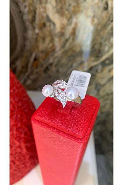 TRİA SİLVER Yaprak Figürlü Zirkon Taşlı 925 Ayar Gümüş Gerçek İnci Kolye Küpe Yüzük Seti