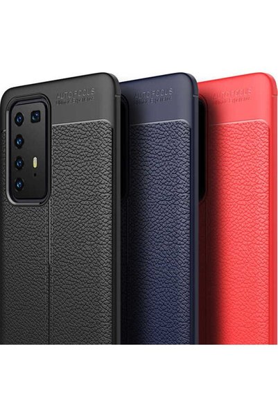tekno grup Teleplus Huawei P40 Pro Case Leather Pattern Luxury Niss Silicone Red + Nano Screen Protector
