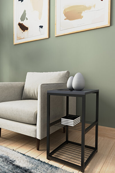 interGO Metal Ayaklı Dekoratif Tel Raflı Yan Sehpa