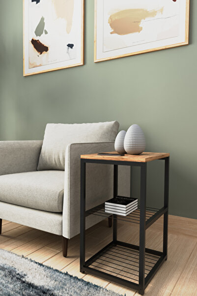 interGO Metal Ayaklı Dekoratif Tel Raflı Yan Sehpa