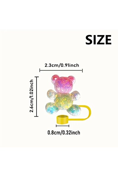 arredamento Termos Uyumlu Reçine Parıltılı Gradyan Ayı Pipet Kapağı Plastik 1 Adet