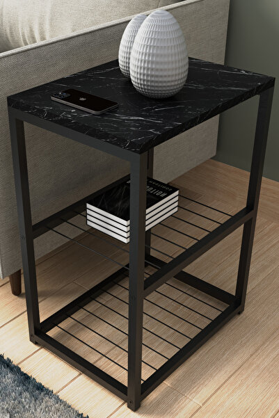 interGO Metal Ayaklı Dekoratif Tel Raflı Yan Sehpa