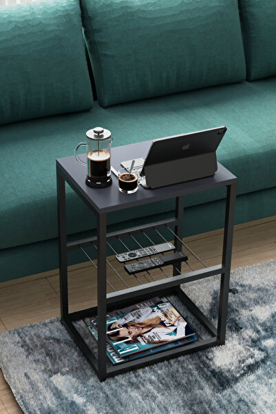 interGO Metal Ayaklı Dekoratif Tel Raflı Yan Sehpa