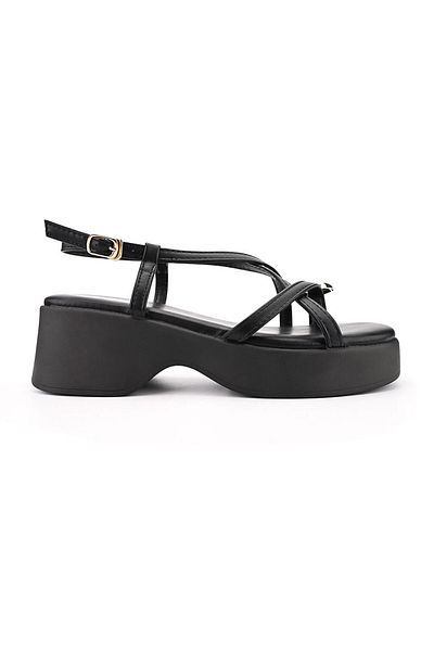 Tmall Sandale de damă, cu platformă, din piele ecologică, Sa82, negre