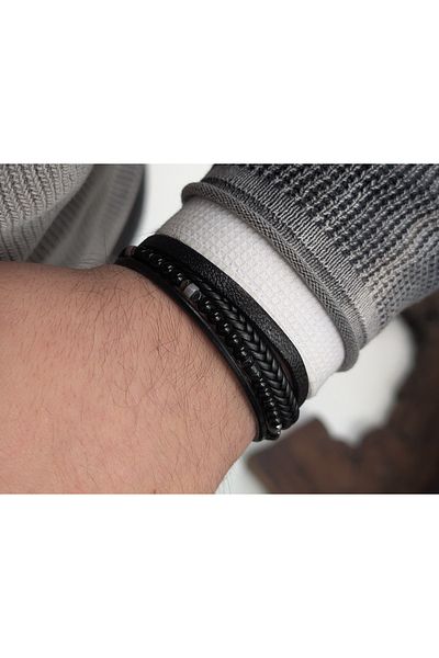 cheetah quality Custom Made Genuine Leather Men's Bracelet with Natural Stone