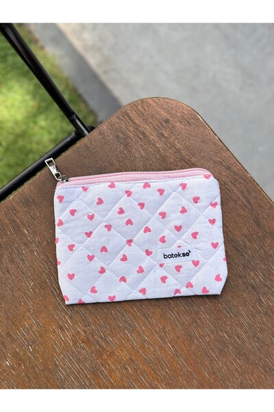 Batekso Square Size - Pink Heart Patterned Makeup Bag