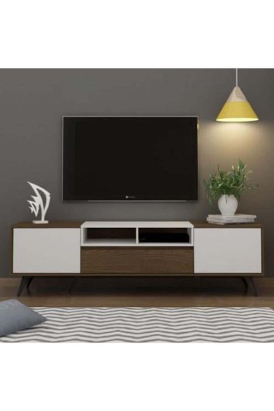 Generic Modern TV Table with Multiple Storage Drawers 179 cm, Malaysian Wood - Brown and White