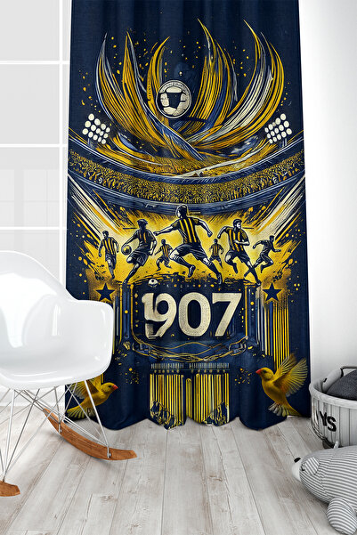 Bertille Home Children's and Baby's Room Yellow Navy Blue Fan Football Series...