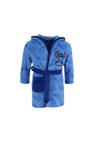 Lilo & Stitch Halat baie baieti cu gluga si urechi, fleece coral, 98-104 cm, Albastru, Lilo & Stitch