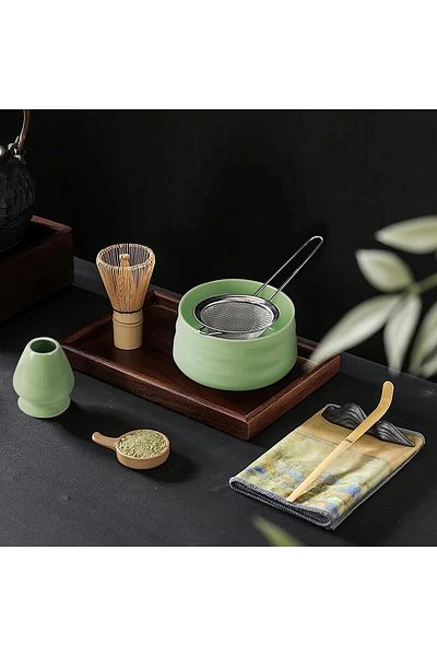 COOYA Matcha Tea Set 7Pcs, Include Matcha Bowl, Bamboo Whisk, Scoop, Tea Sifter, Whisk Holder, Whisk Set
