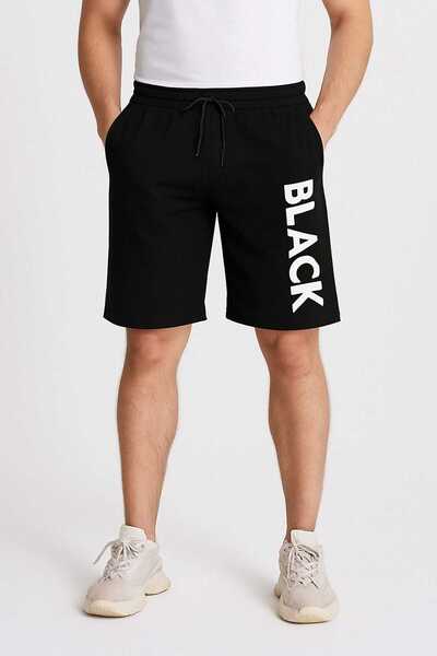 MODA İLEMA Erkek Siyah Şort - BLACK Baskılı - Oversize Kalıp - S-7XL