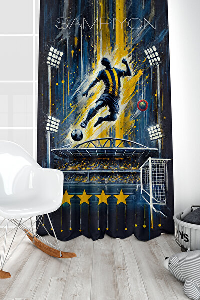 Bertille Home Children's and Baby's Room Yellow Navy Blue Fan Football Series...