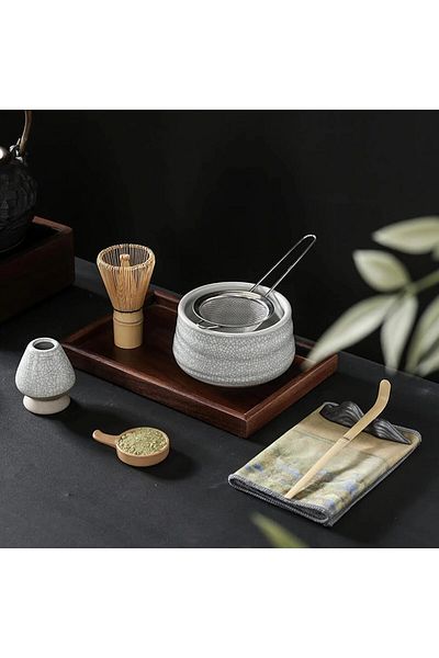 COOYA Matcha Tea Set 7Pcs, Include Matcha Bowl, Bamboo Whisk, Scoop, Tea Sifter, Whisk Holder, Whisk Set