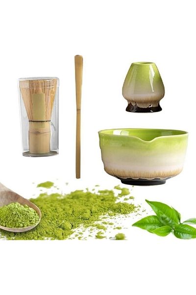 COOYA 4 PCS Matcha Set, Matcha Bowl, Matcha Bamboo, Whisk Scoop Sifter, Matcha Whisk Holder