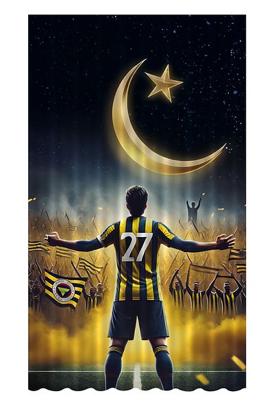 Bertille Home Παιδικό και βρεφικό δωμάτιο Κίτρινο Navy Blue Fan Football Series Backdrop Curtain Μονόφυλλο (CURTAIN)