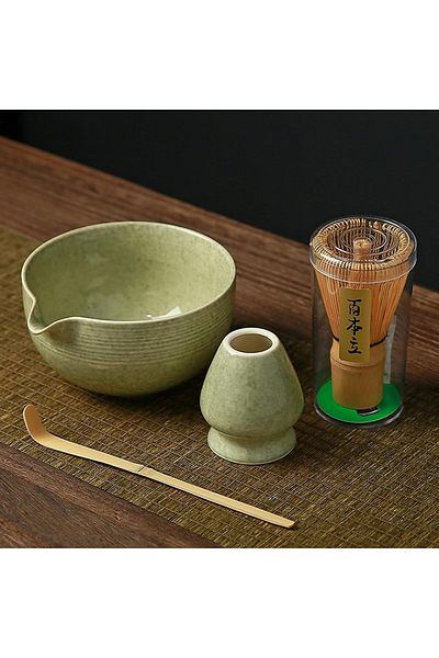 COOYA 4PCS Matcha Set, Includes Matcha Bowl with Spout, Matcha Whisk Holder for Tea Lovers