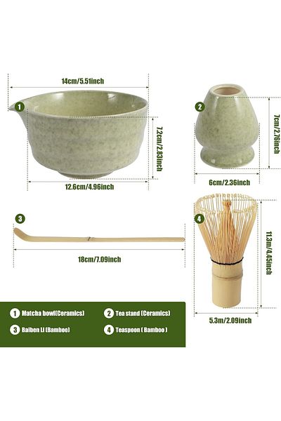 COOYA 4PCS Matcha Set, Includes Matcha Bowl with Spout, Matcha Whisk Holder for Tea Lovers