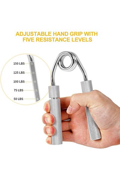 COOYA Hand Grip Strengthener, Adjustable Resistance 50-150 Lbs, For Hand, Forearm, and Fingers, Silver