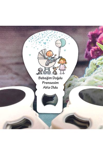 Ege ajans 10 Pieces (Card and Gelatin) Baby Gift Big Sister-Brother Balloon Opener Magnet