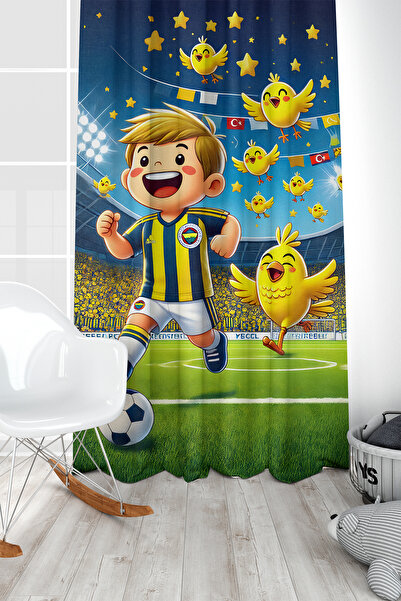 Bertille Home Children's and Baby's Room Yellow Navy Blue Fan Football Series...