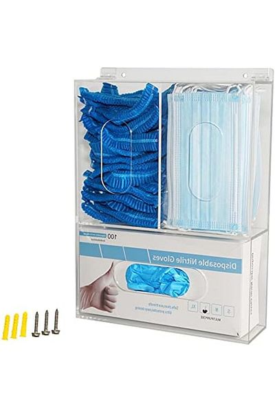 H.I.S Acrylic Disposable Glove Storage Box with Wall-Mount Organizer, Clear