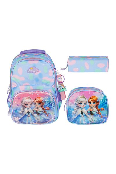 RKY SERENITY Relaxion New Season Elsa Figurad Rucsac pentru școală primară Lunch Box Suport stilou Set triplu