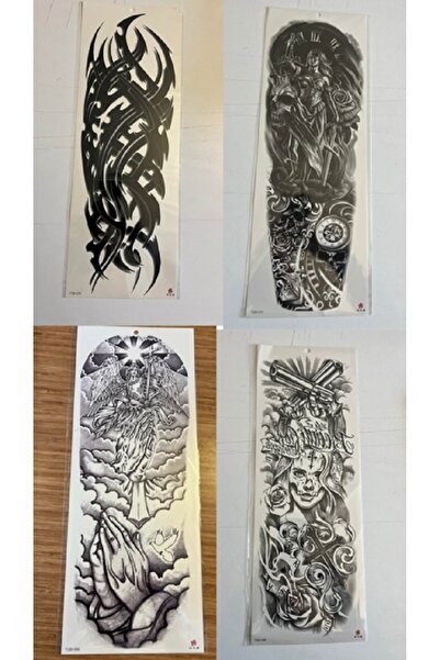 Airbrush Tattoo Çizgisel 1 Hafta kalıcı 4 Adet Birden Tam Kol Bacak Kaplama 4...