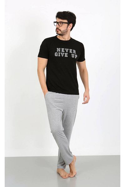 shopshop Set de pijamale de vară pentru bărbați, 100% bumbac, cu mâneci scurte, cu buzunare
