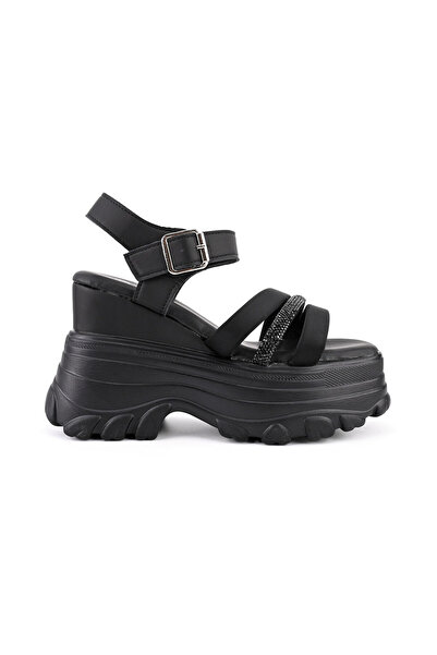 Tmall Sandale de dama,Cu platforma,Din Piele Ecologica Intoarsa,SA15,Negru