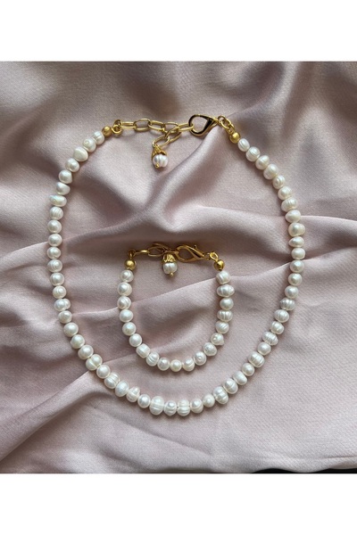 ŞİFA SHOP Gerçek inci kolye bileklik set inci takım