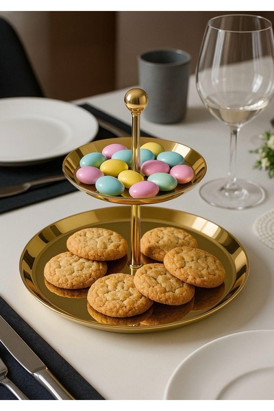 vanilya accessory 2 katlı paslanmaz Çelik ikramlık