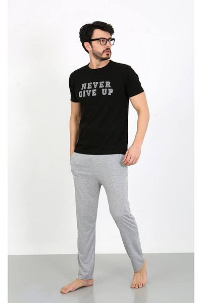 shopshop Set de pijamale de vară pentru bărbați, 100% bumbac, cu mâneci scurte, cu buzunare
