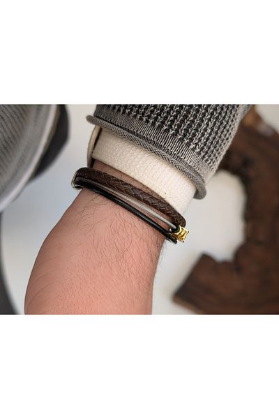 cheetah quality Zircon Stone Custom Made Genuine Leather Men's Bracelet