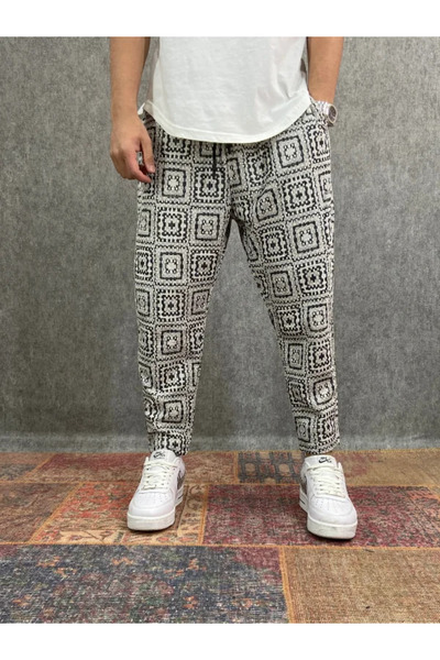 FıttingRoom Patterned Baggy Trousers with Elastic Waist