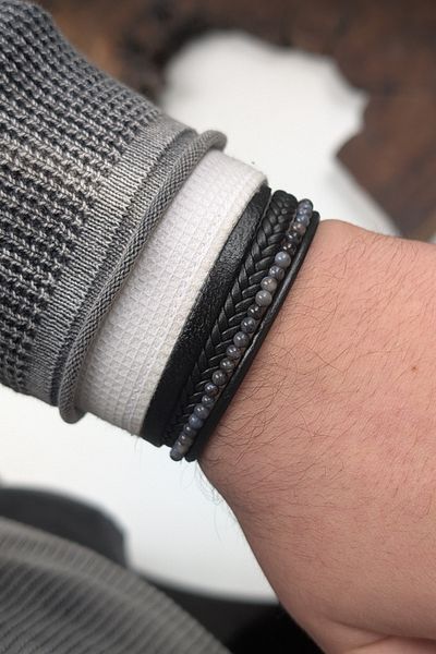 cheetah quality Custom Made Leather Men's Bracelet with Natural Stone