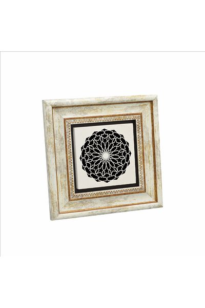 Sadrazam Pictură rotundă din piatră naturală imprimată cu model Rumi (20 X 20 KD-90)