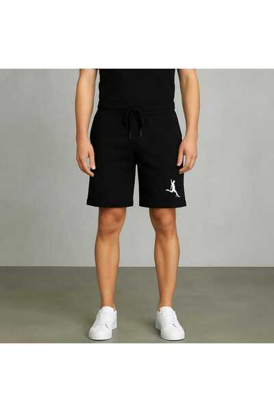 MODA İLEMA Men's Black Shorts - Father & Child Fist Printed - Oversize - S-7Xl