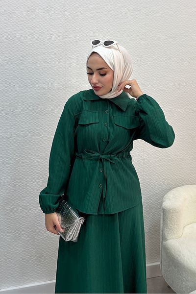 Tesettür Diyarı Women's 2-Piece Hijab Suit-Emerald Green