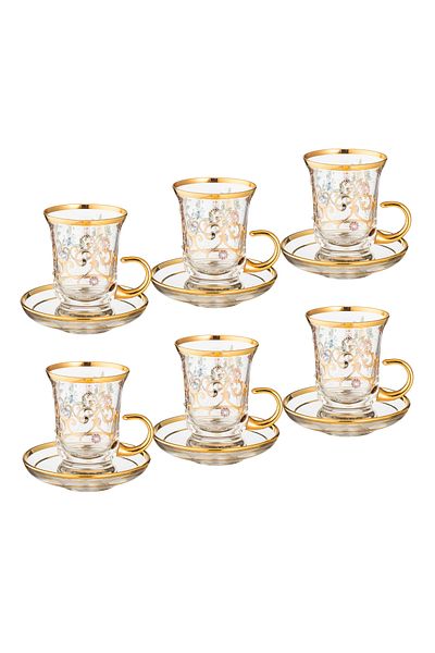 Dania Turkish crystal tea set laser engraved with colors and gold with a stone decoration
